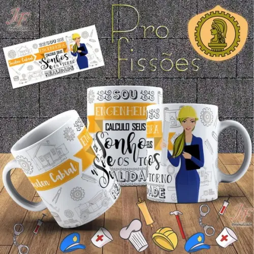 10 Canecas Cerâmica 350 ml Personalizada Curso Engenharia