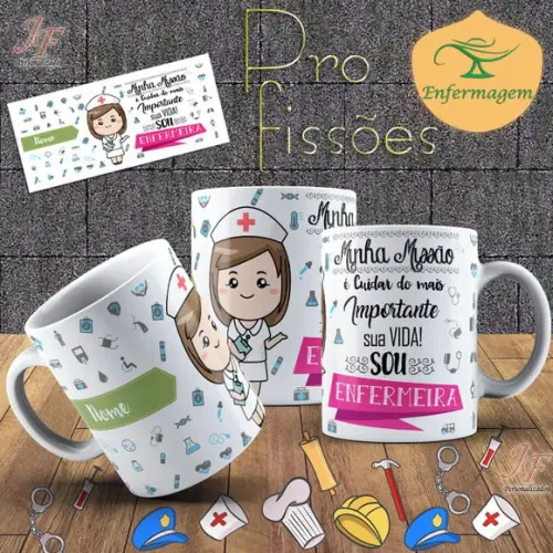 10 Canecas Cerâmica 350 ml Personalizada Curso Enfermagem