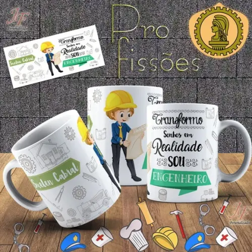 10 Canecas Cerâmica 350 ml Personalizada Curso Engenharia