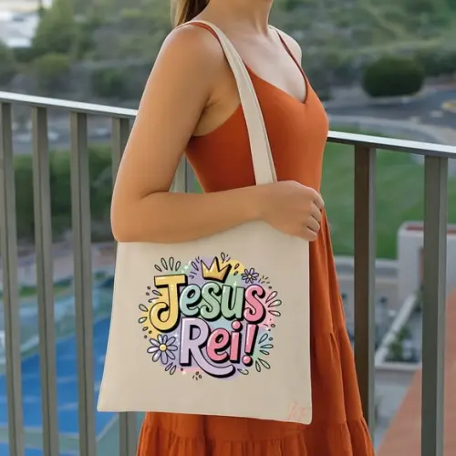 Bolsa Ecobag Algodão Cru Frases Cristãs 30 x 30cm