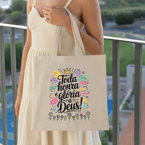 Bolsa Ecobag Algodão Cru Frases Cristãs 30 x 30cm