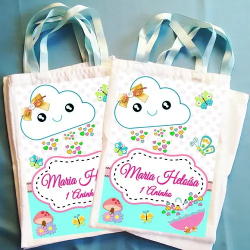 Bolsinha Ecobag Personalizada Chuva de Bençãos Chuva de Amor