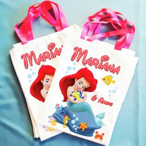 Bolsinha Ecobag Personalizada Ariel Pequena Sereia