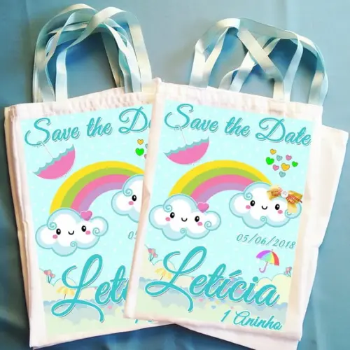 Bolsinha Ecobag Personalizada Chuva de Bençãos Chuva de Amor