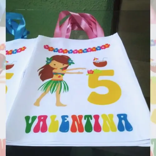 Bolsinha Ecobag Personalizada Festa Tropical Hula Hula Luau