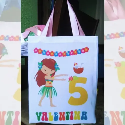 Bolsinha Ecobag Personalizada Festa Tropical Hula Hula Luau
