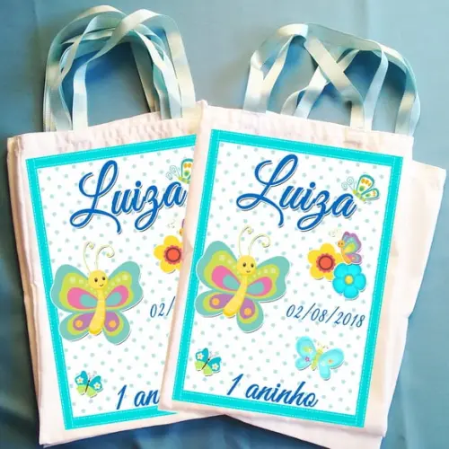 Bolsinha Ecobag Personalizada Flores Jardim das Borboletas