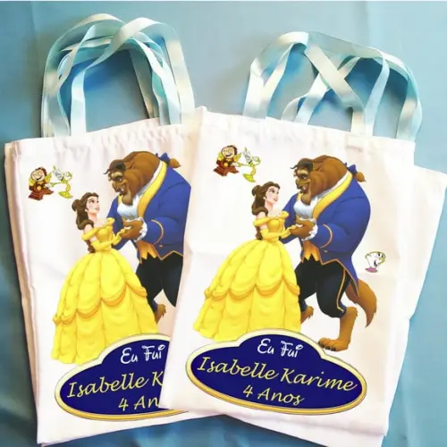 Bolsinha Ecobag Sacolinha Personalizada A Bela e a Fera