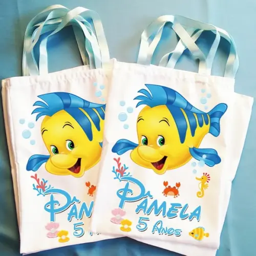Bolsinha Ecobag Sacolinha Personalizada Ariel Pequena Sereia