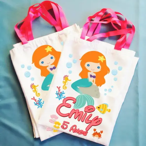 Bolsinha Ecobag Sacolinha Personalizada Ariel Pequena Sereia