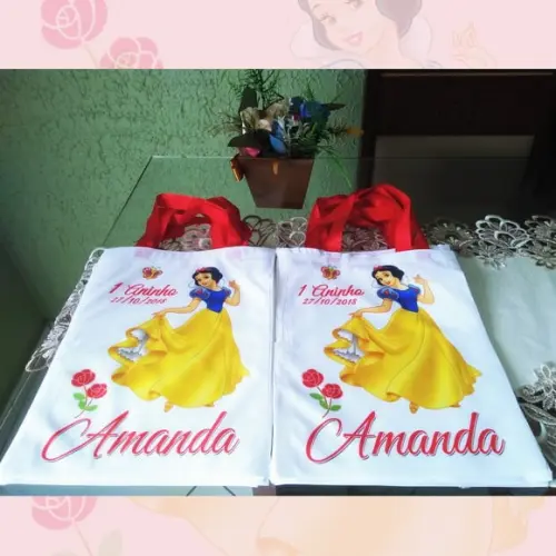 Bolsinha Ecobag Sacolinha Personalizada Branca de Neve