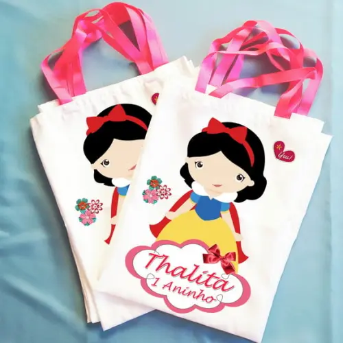 Bolsinha Ecobag Sacolinha Personalizada Branca de Neve