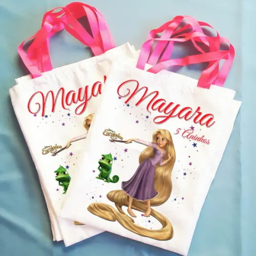 Bolsinha Ecobag Sacolinha Personalizada Enrolados Rapunzel