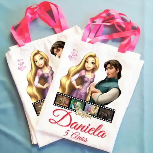 Bolsinha Ecobag Sacolinha Personalizada Enrolados Rapunzel