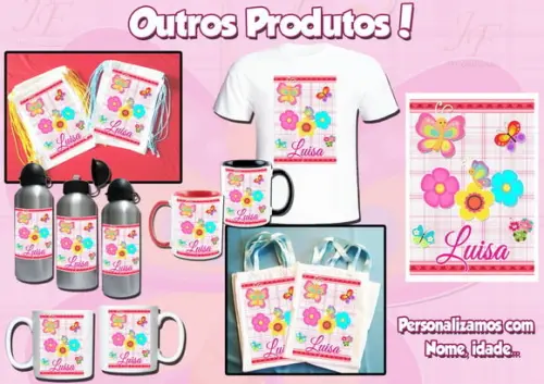 Bolsinha Ecobag Sacolinha Personalizada Flores e Borboletas