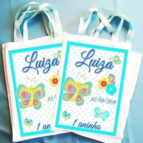 Bolsinha Ecobag Sacolinha Personalizada Flores e Borboletas