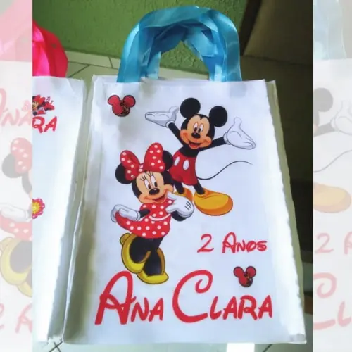 Bolsinha Ecobag Sacolinha Personalizada Mickey e Minnie