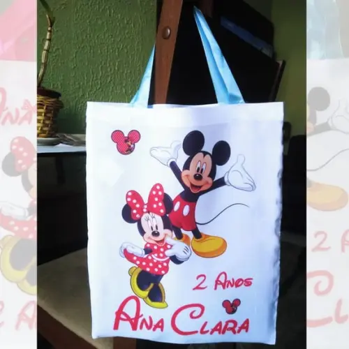 Bolsinha Ecobag Sacolinha Personalizada Mickey e Minnie