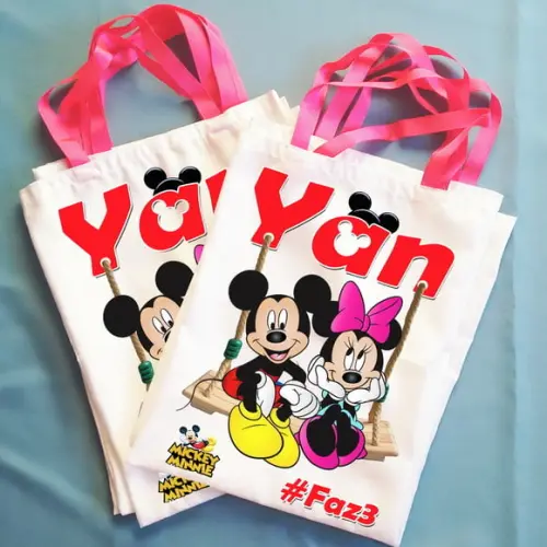 Bolsinha Ecobag Sacolinha Personalizada Mickey e Minnie