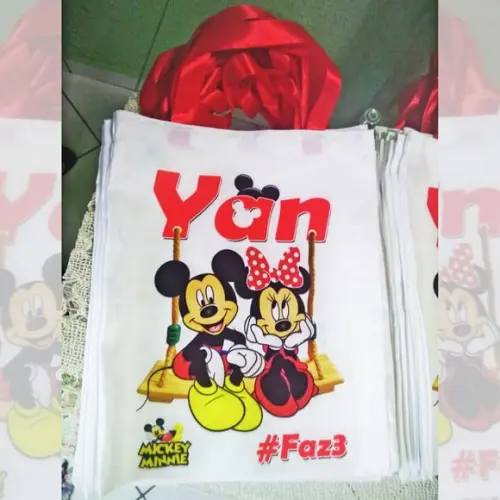 Bolsinha Ecobag Sacolinha Personalizada Mickey e Minnie