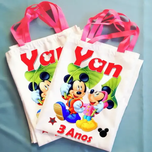 Bolsinha Ecobag Sacolinha Personalizada Mickey e Minnie