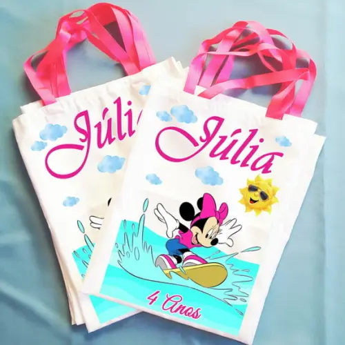 Bolsinha Ecobag Sacolinha Personalizada Minnie Praia