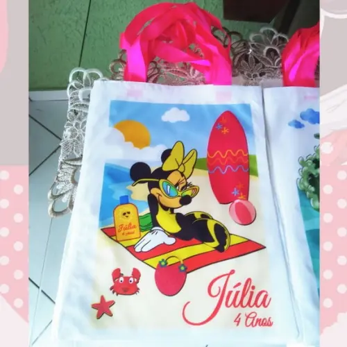 Bolsinha Ecobag Sacolinha Personalizada Minnie Verão