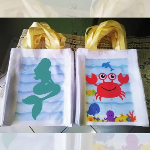 Bolsinha Ecobag Sacolinha Personalizada Sereias Fundo do Mar