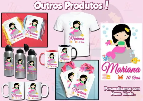 Bolsinha Ecobag Sacolinha Personalizada Sereias Fundo do Mar