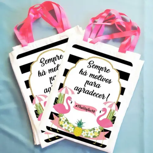 Bolsinha Ecobag Sacolinha Personalizada Tema Flamingos