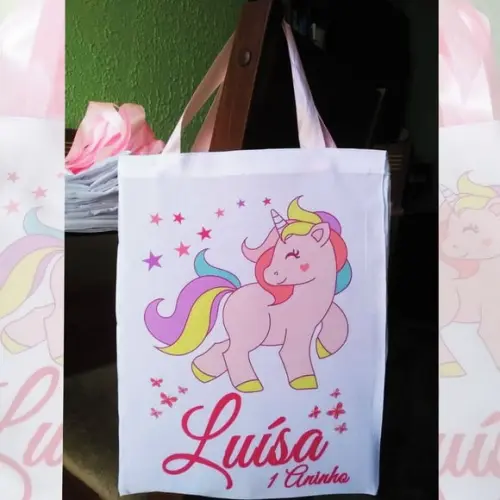Bolsinha Ecobag Sacolinha Personalizada Tema Unicórnio
