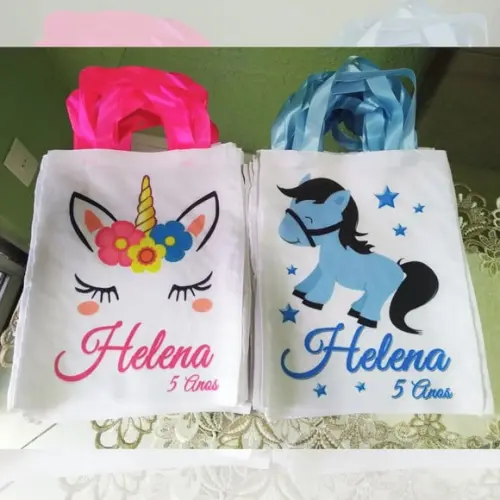 Bolsinha Ecobag Sacolinha Personalizada Tema Unicórnio