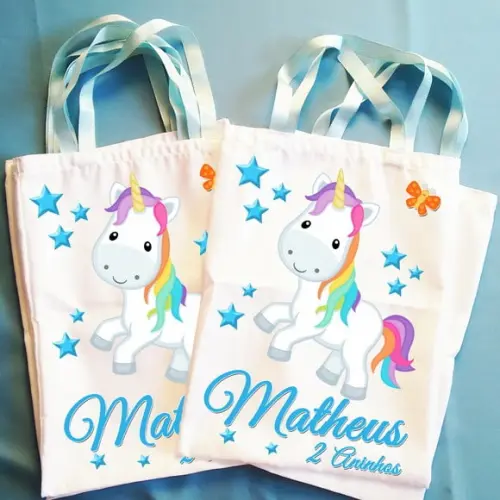 Bolsinha Ecobag Sacolinha Personalizada Unicórnio Meninos