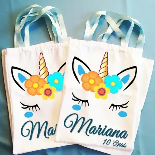 Bolsinha Ecobag Sacolinha Personalizada Unicórnio Meninos