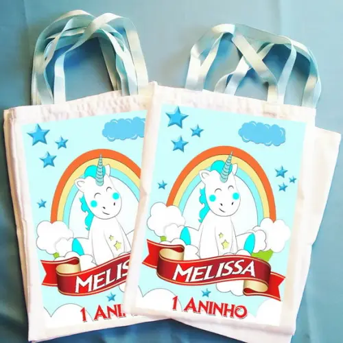 Bolsinha Ecobag Sacolinha Personalizada Unicórnio Meninos
