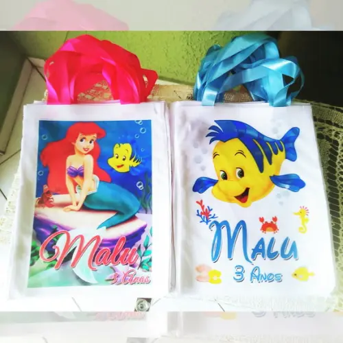 Bolsinha Sacolinha Ecobag Personalizada Ariel Pequena Sereia