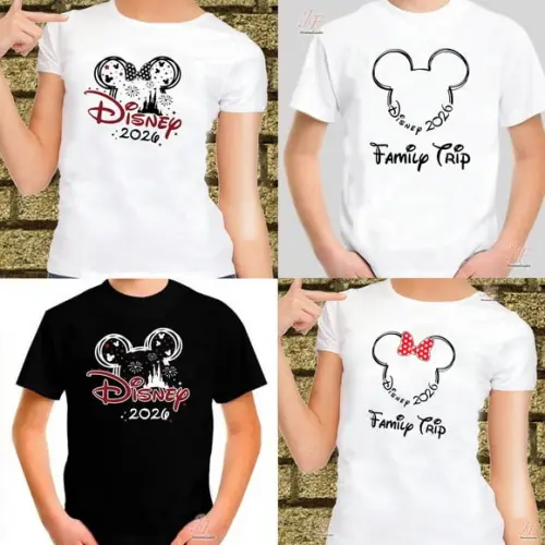 Camisa Viagem Família Disney | 100% Algodão | 20 Unidades