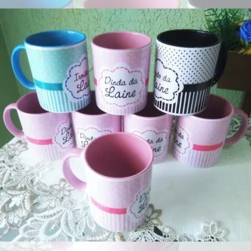Caneca Cerâmica 350 ml Personalizadas Dinda e Dindo