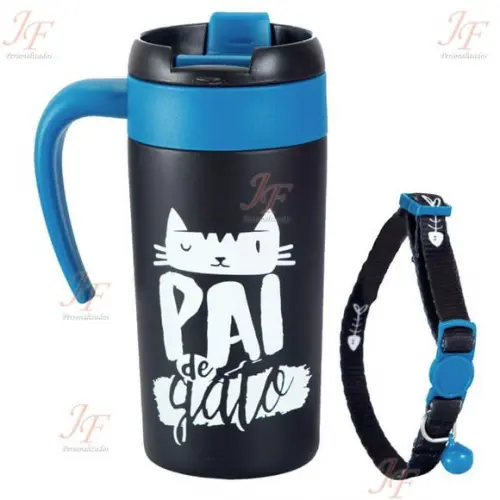 Caneca Térmica 300 ml Pai de Gato + Acessório