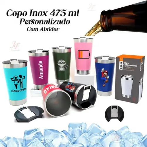 Copo Térmico Personalizado | Inox 475 ml | Tampa e Abridor