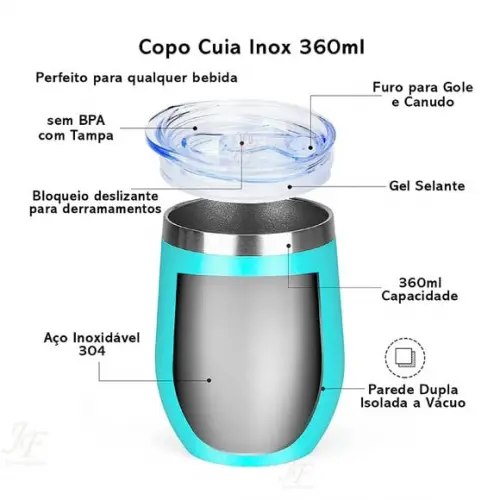 Copo Térmico Personalizado Inox Tipo Cuia com Tampa 360ml