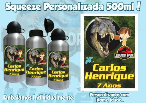 Garrafinha Aqueeze Alumínio 500 ml Personalizada Dinossauro