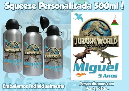 Garrafinha Aqueeze Alumínio 500 ml Personalizada Dinossauro