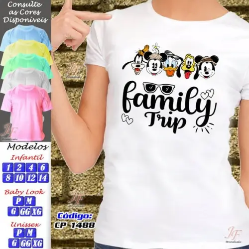 Kit 14 Camisetas Adulto ou Infantil Viagem Família Disney