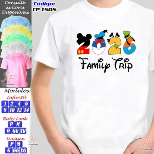 Kit 15 Camisetas Personalizadas Viagem Disney Famíly Trip