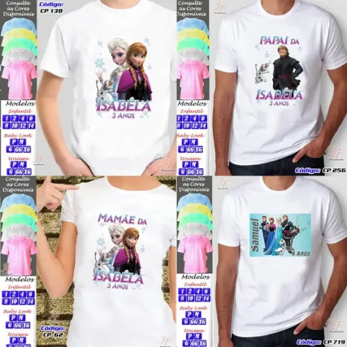 Kit com 02 Camisetas Adulto ou Infantil Frozen Personalizada