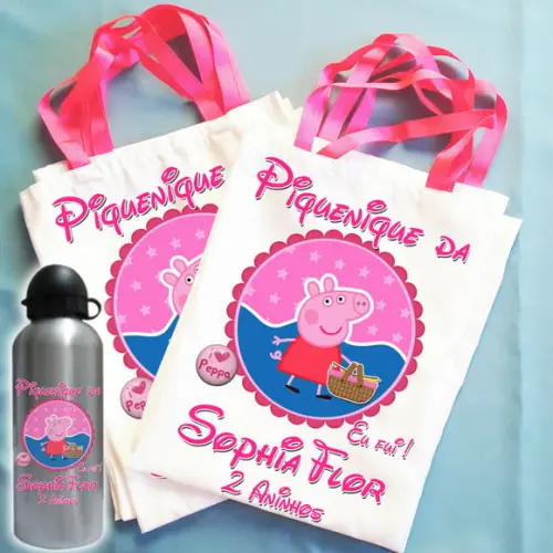 Kit Bolsinha + Squeeze Alumínio Piquenique Picnic
