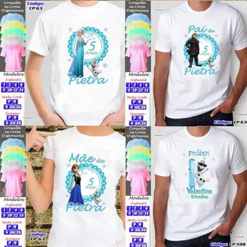 Kit com 02 Camisetas Adulto ou Infantil Frozen Personalizada