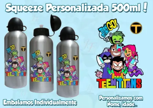 Kit com 10 Bolsinhas + 10 Squeezes em Aluminio 500 ml