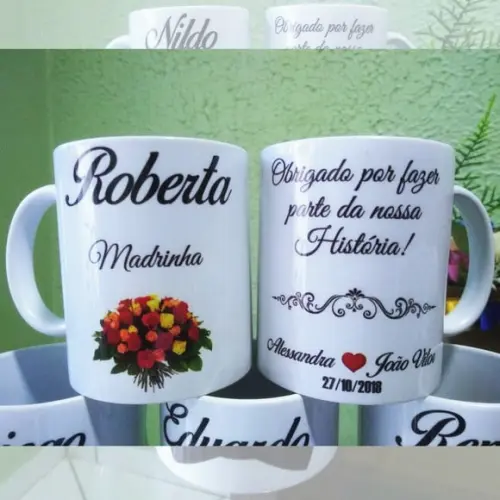 Kit com 10 Canecas Cerâmica Personalizada Padrinho Madrinhas